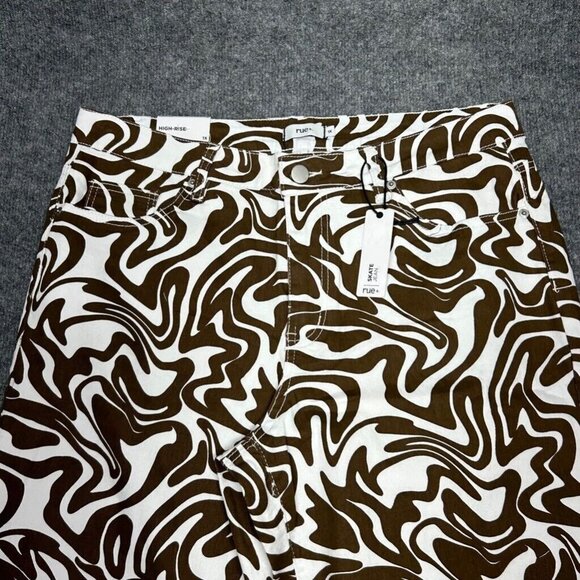 Rue21 Jeans Womens Plus 1X Brown White Denim Skate Straight Leg Wavy Stretch New - Picture 2 of 12